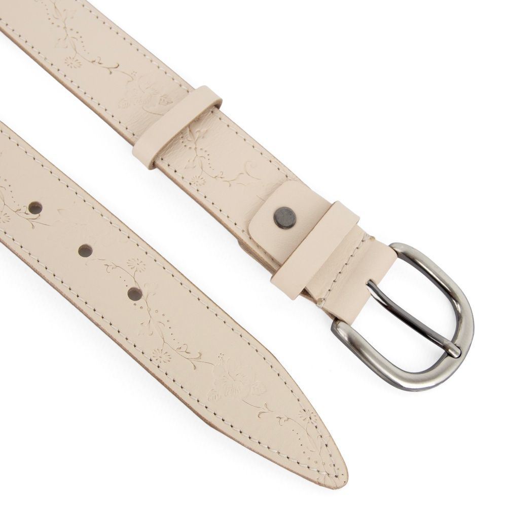 Ремінь шкіряний жіночий бежевий з квітами Т-3531 beige-2 3009118850 фото