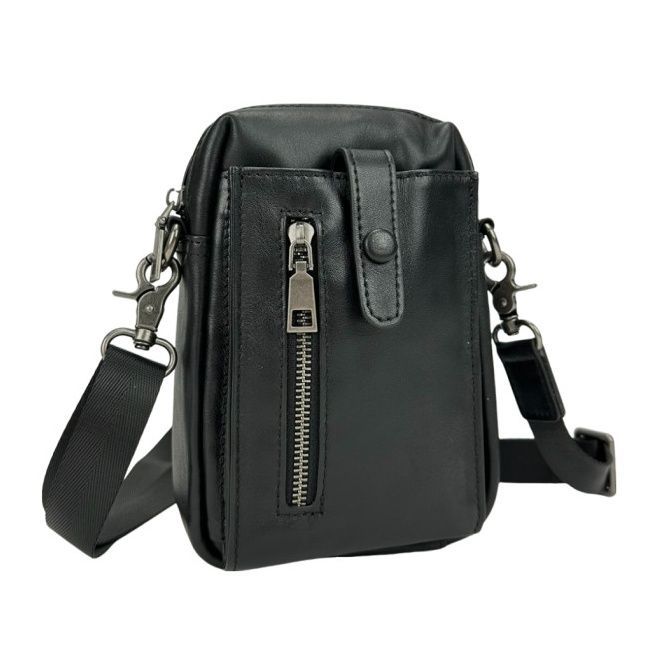Мужская маленькая кожаная сумочка TIDING BAG 1633A черная 2336699447 фото